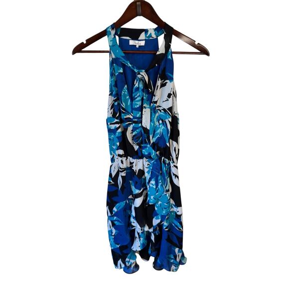PARKER Diane Surplice Wrap Dress Mini Blue Gardenia Abstract Sz Medium Romantic - Picture 3 of 10